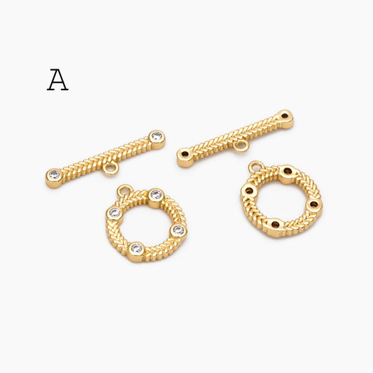 4pcs CZ Pave Gold Toggle Clasp, Jewelry Clasp, 18K Gold Plated, Close Clasp (GB-3544)