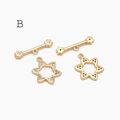 4pcs CZ Pave Gold Toggle Clasp, Jewelry Clasp, 18K Gold Plated, Close Clasp (GB-3544)