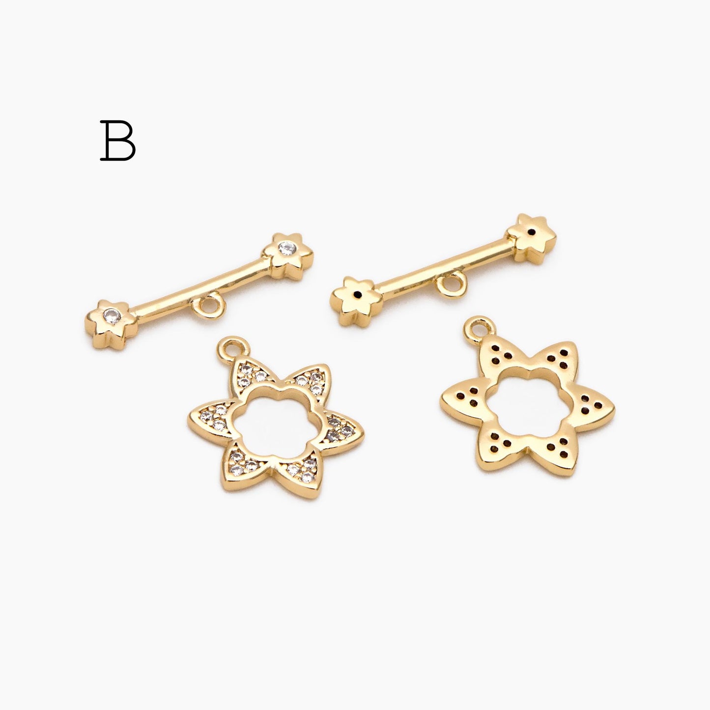 4pcs CZ Pave Gold Toggle Clasp, Jewelry Clasp, 18K Gold Plated, Close Clasp (GB-3544)