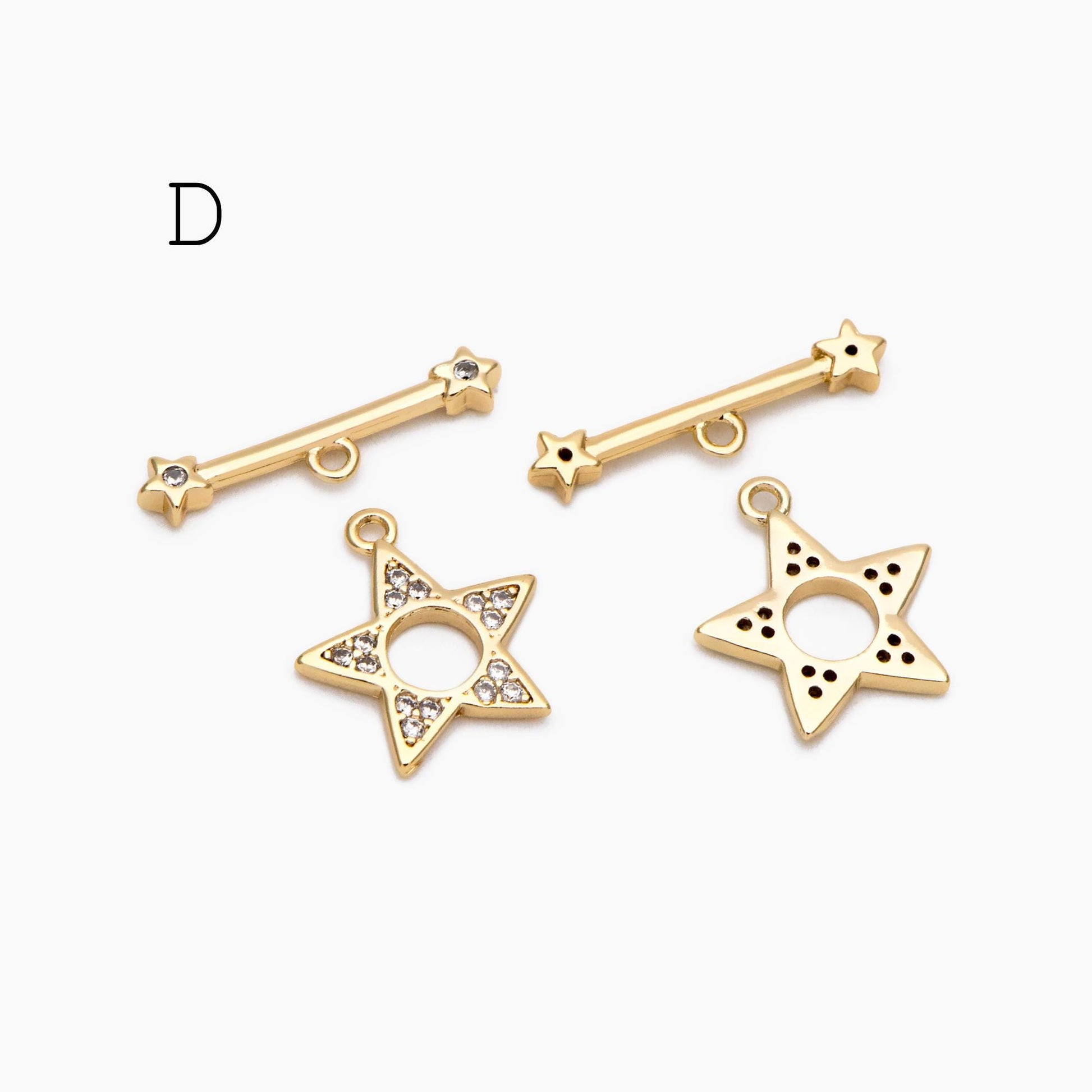 4pcs CZ Pave Gold Toggle Clasp, Jewelry Clasp, 18K Gold Plated, Close Clasp (GB-3544)