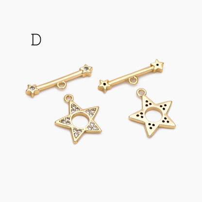 4pcs CZ Pave Gold Toggle Clasp, Jewelry Clasp, 18K Gold Plated, Close Clasp (GB-3544)