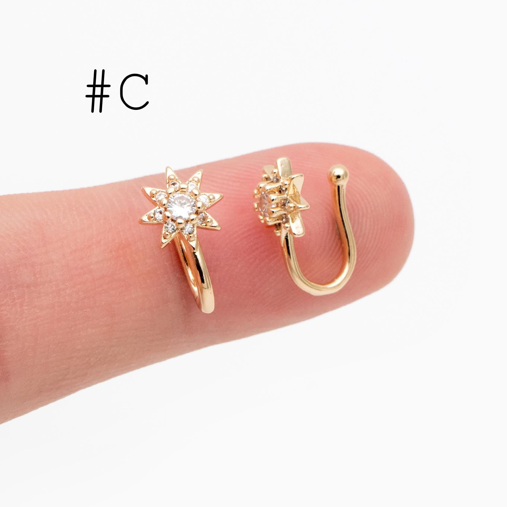 4pcs Gold Nose Cuff, Non Piercing Ear Cuff, Gold plated Brass, Adjustable Fake Nose Rings, Dainty Nose Jewelry (GB-3709)