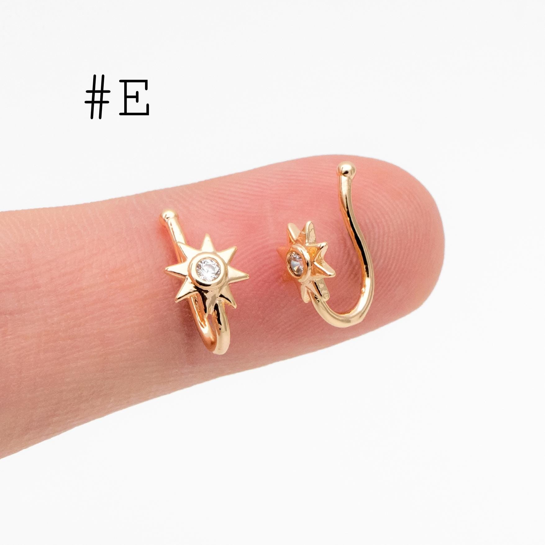 4pcs Gold Nose Cuff, Non Piercing Ear Cuff, Gold plated Brass, Adjustable Fake Nose Rings, Dainty Nose Jewelry (GB-3709)