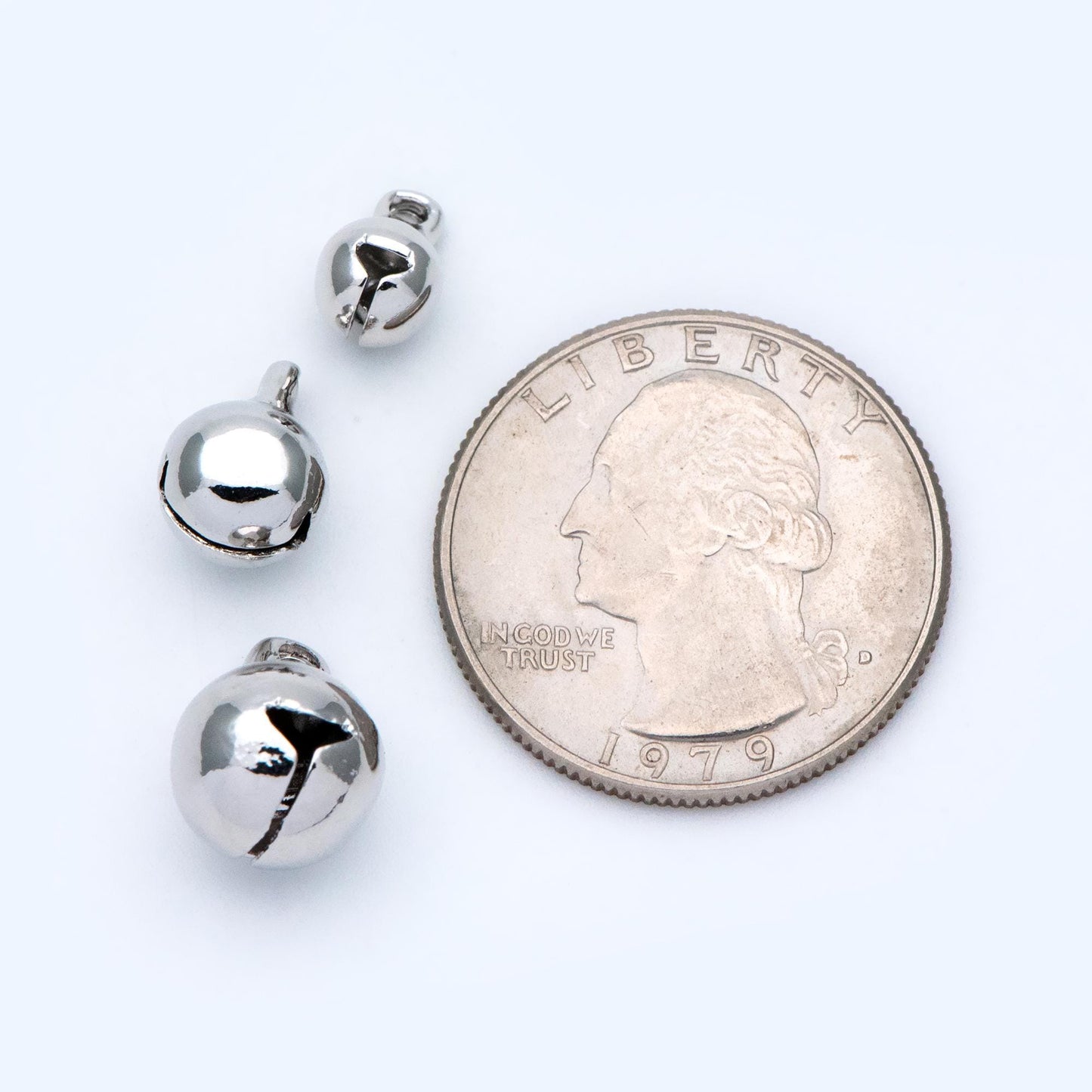 10pcs Gold/ Silver Tone Jingle Bell Charms, 6/ 8/ 10mm, Real Gold/ Rhodium plated Brass, Round Cat Bell Charms Can Ring (GB-192)