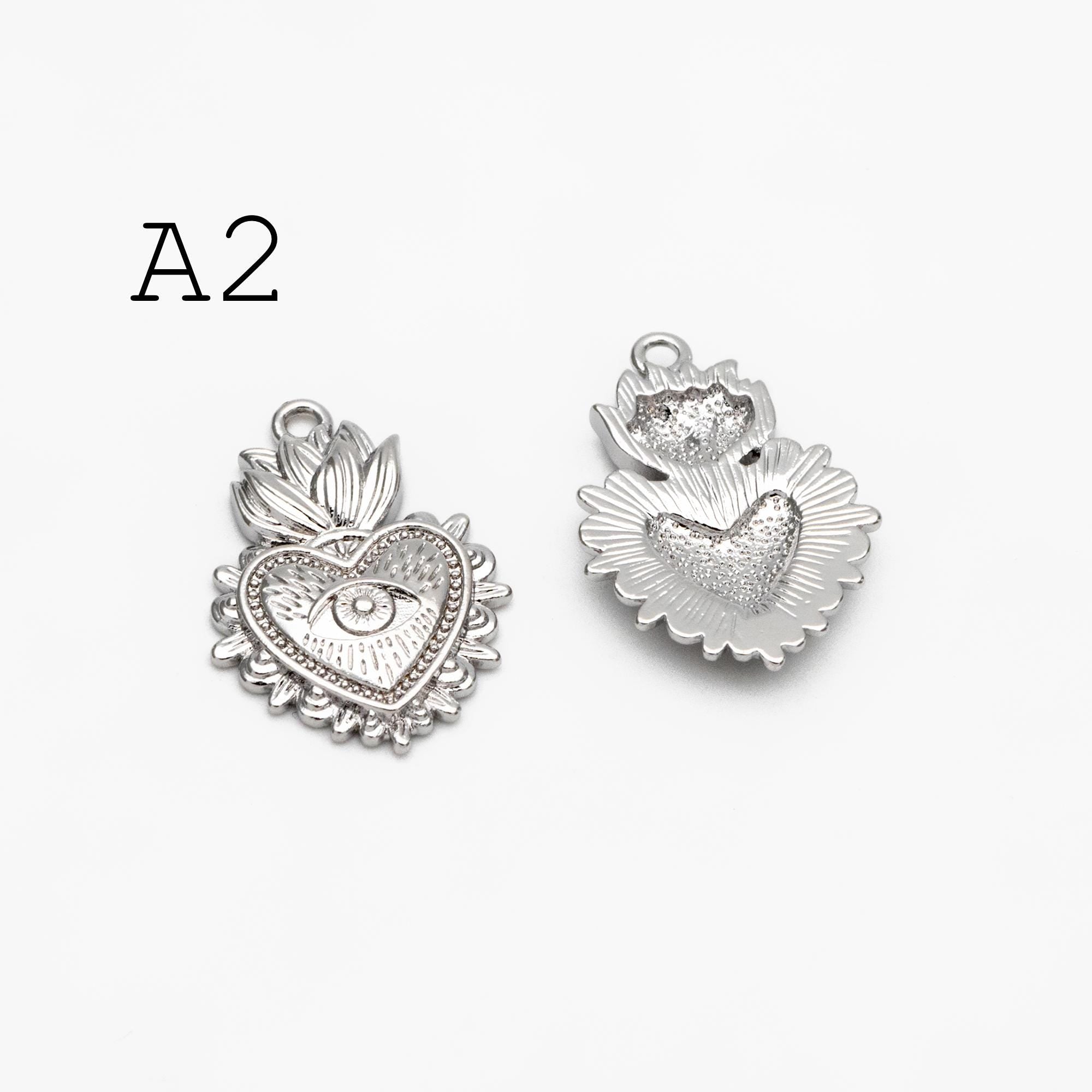 4pcs Gold/ Silver Tone Evil Eye Charms, 18K Gold/ Rhodium plated Brass, Dainty Earring Charms (GB-4085)