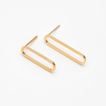 10pcs Long Oval Hoop Ear Posts, 18K Gold/ Rhodium plated Brass, Geometric Stud Earring, 20mm / 25mm, DIY Ear Wire Findings (GB-711)