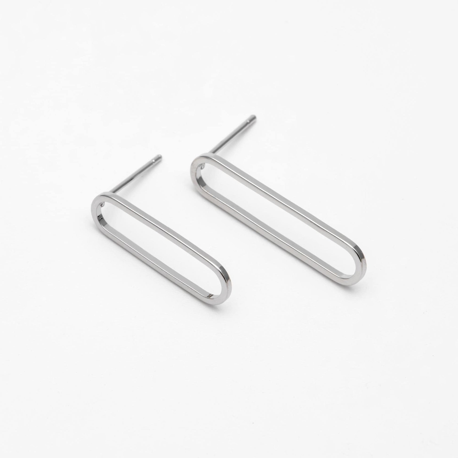 10pcs Long Oval Hoop Ear Posts, 18K Gold/ Rhodium plated Brass, Geometric Stud Earring, 20mm / 25mm, DIY Ear Wire Findings (GB-711)