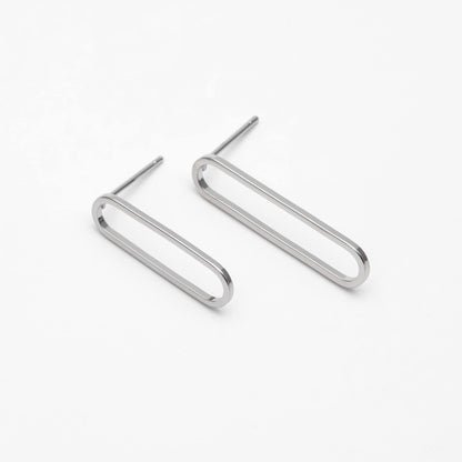 10pcs Long Oval Hoop Ear Posts, 18K Gold/ Rhodium plated Brass, Geometric Stud Earring, 20mm / 25mm, DIY Ear Wire Findings (GB-711)