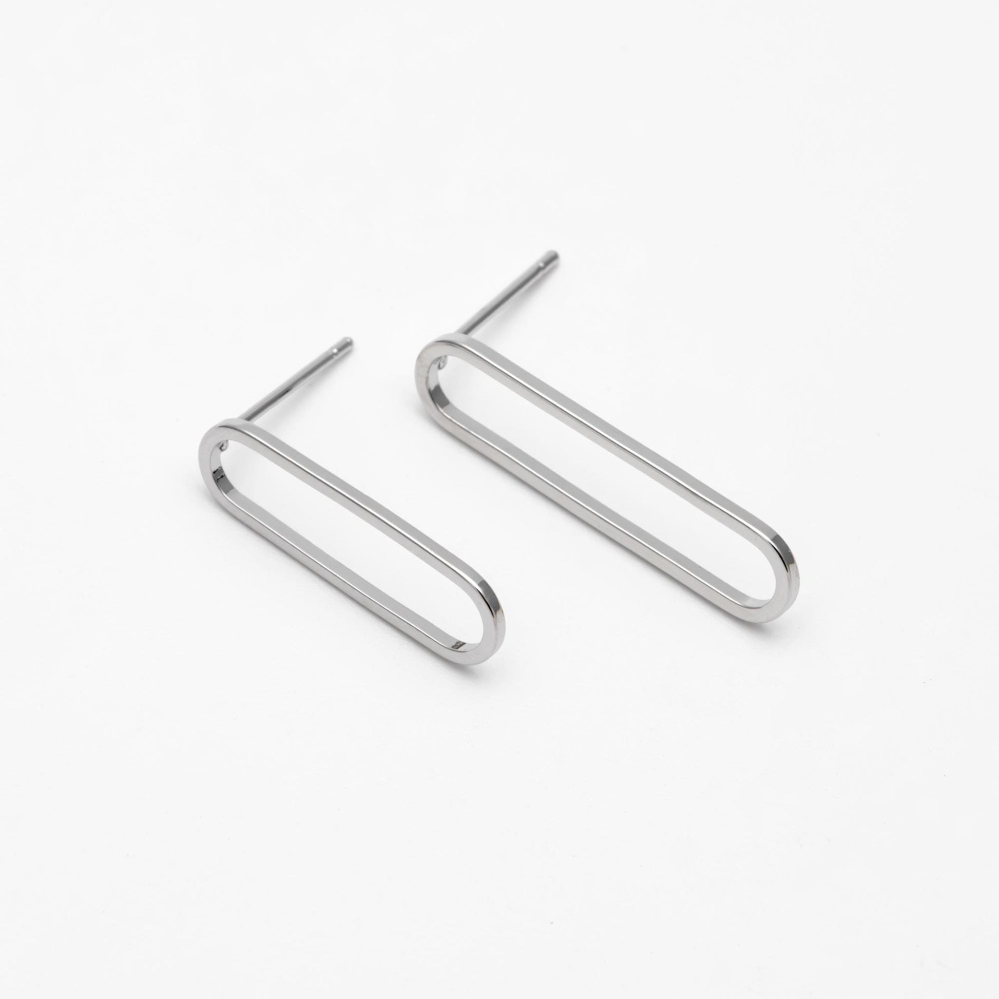 10pcs Long Oval Hoop Ear Posts, 18K Gold/ Rhodium plated Brass, Geometric Stud Earring, 20mm / 25mm, DIY Ear Wire Findings (GB-711)