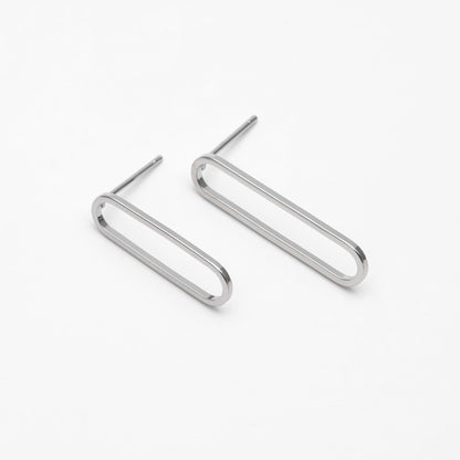 10pcs Long Oval Hoop Ear Posts, 18K Gold/ Rhodium plated Brass, Geometric Stud Earring, 20mm / 25mm, DIY Ear Wire Findings (GB-711)