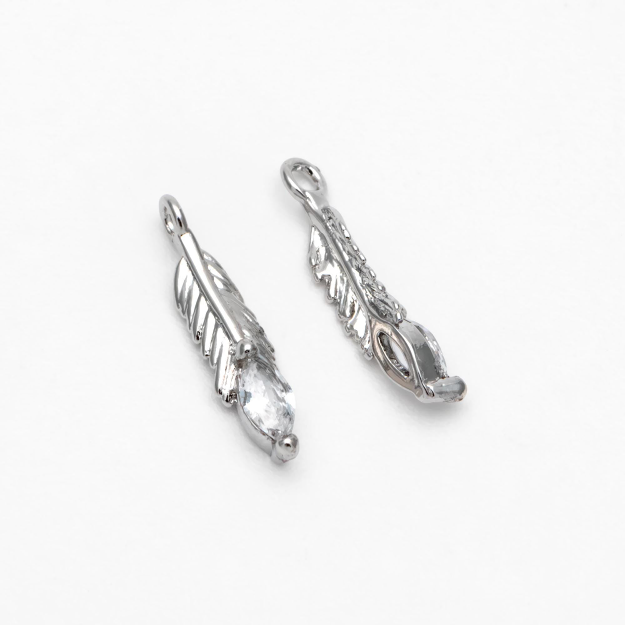 4pcs CZ pave Tiny Feather Charms, 18K Gold/ Rhodium plated Brass Leaf Pendants 12x3mm (GB-383-A)