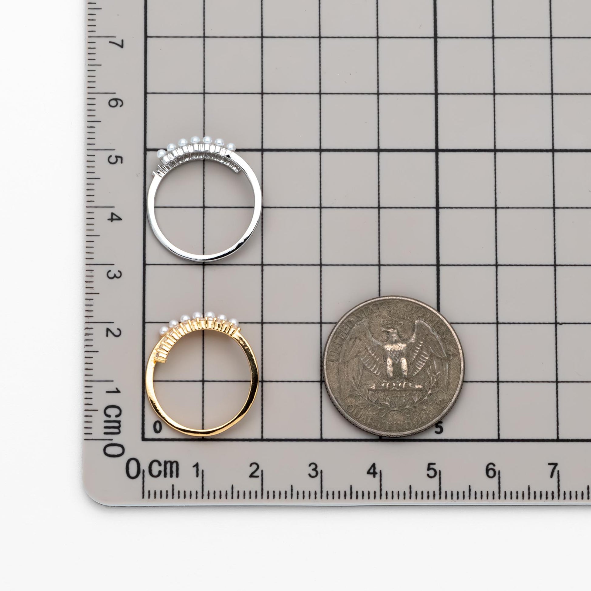 4pcs CZ Pave Finger Ring, Faux Pearl Ring, Gold/ Rhodium plated Brass, Gift for Her, Dainty Ring, Adjustable Ring (#GB-4655)