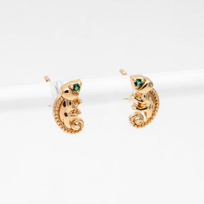 10pcs CZ Pave Gold/ Silver Tone Chameleon Earrings, 18K Real Gold/ Rhodium plated Brass, Lizard Stud Earrings (GB-4658)