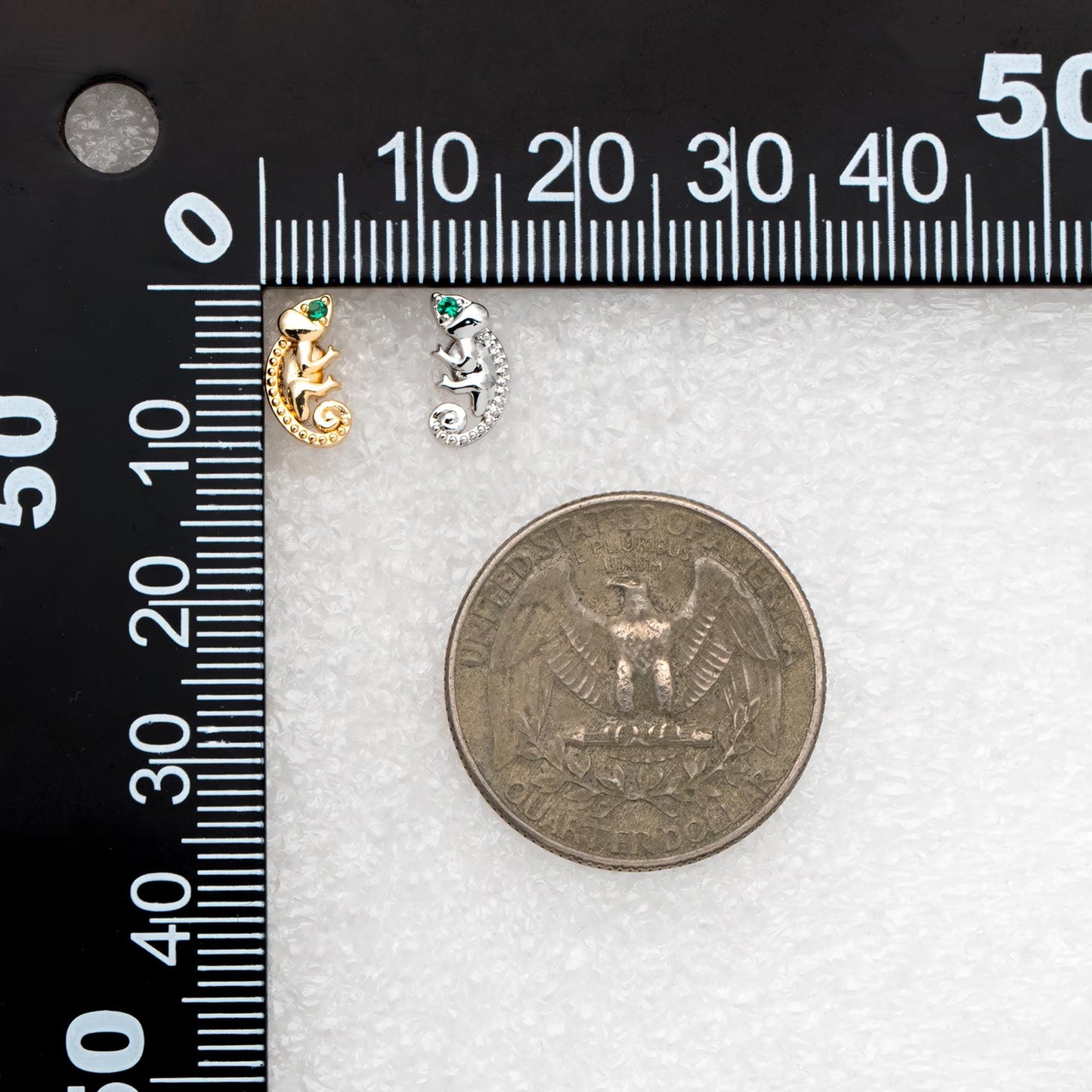 10pcs CZ Pave Gold/ Silver Tone Chameleon Earrings, 18K Real Gold/ Rhodium plated Brass, Lizard Stud Earrings (GB-4658)