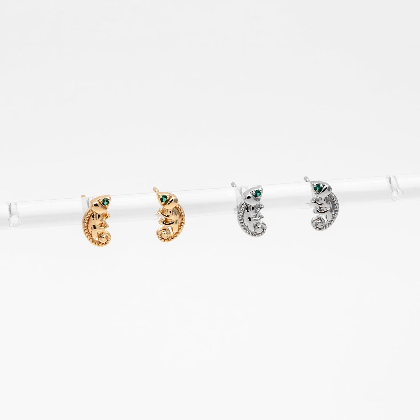 10pcs CZ Pave Gold/ Silver Tone Chameleon Earrings, 18K Real Gold/ Rhodium plated Brass, Lizard Stud Earrings (GB-4658)