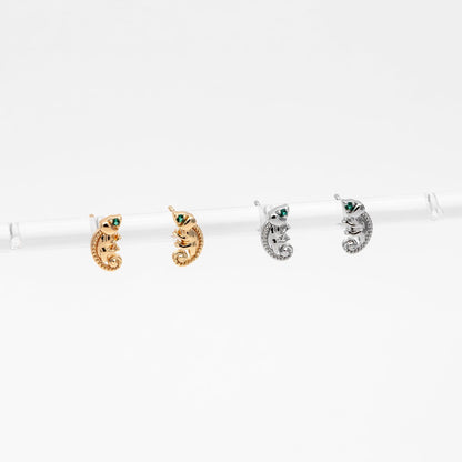 10pcs CZ Pave Gold/ Silver Tone Chameleon Earrings, 18K Real Gold/ Rhodium plated Brass, Lizard Stud Earrings (GB-4658)