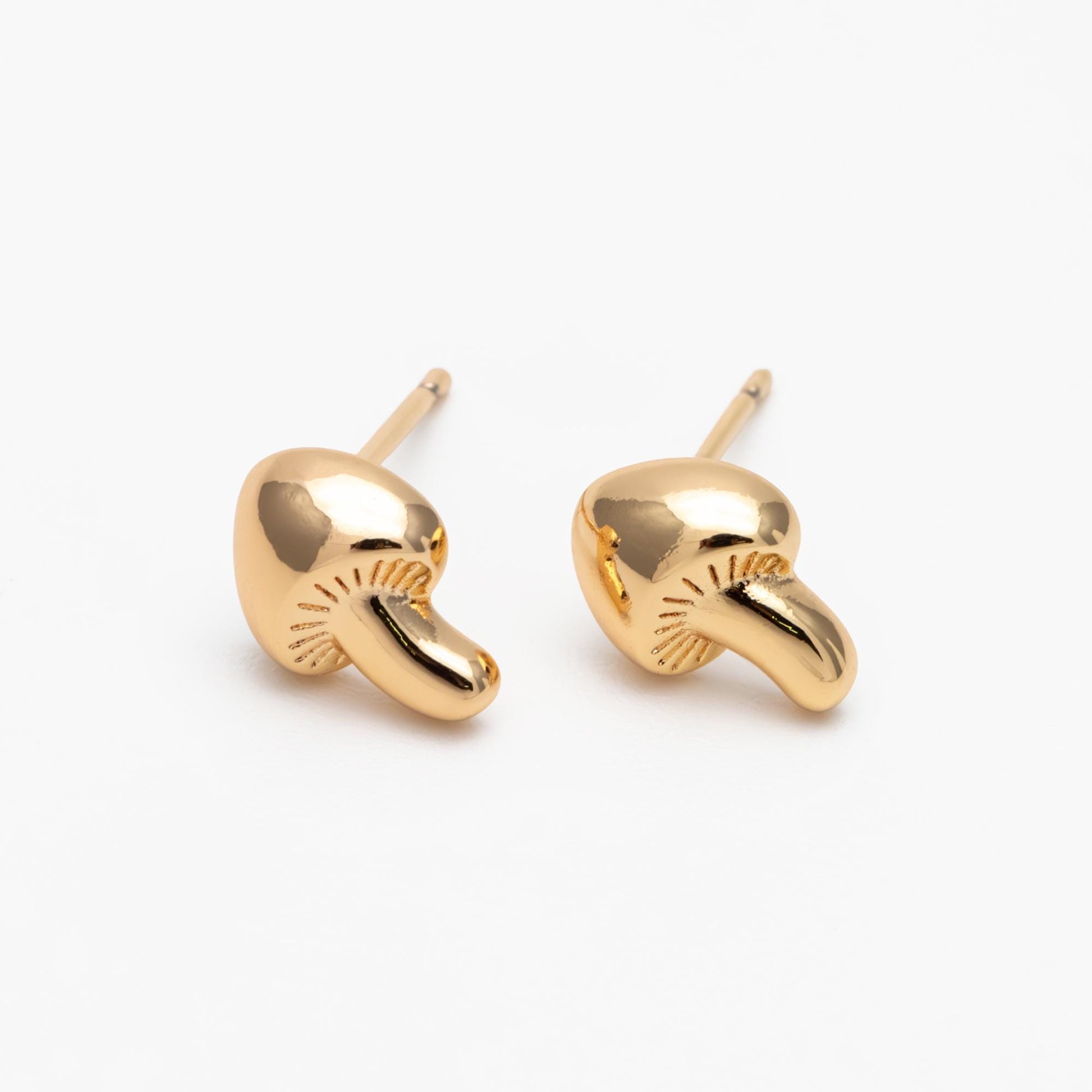 10pcs Gold Mushroom Stud Earrings, 18K Gold plated Brass, Minimalist Stud Earring (GB-4659)