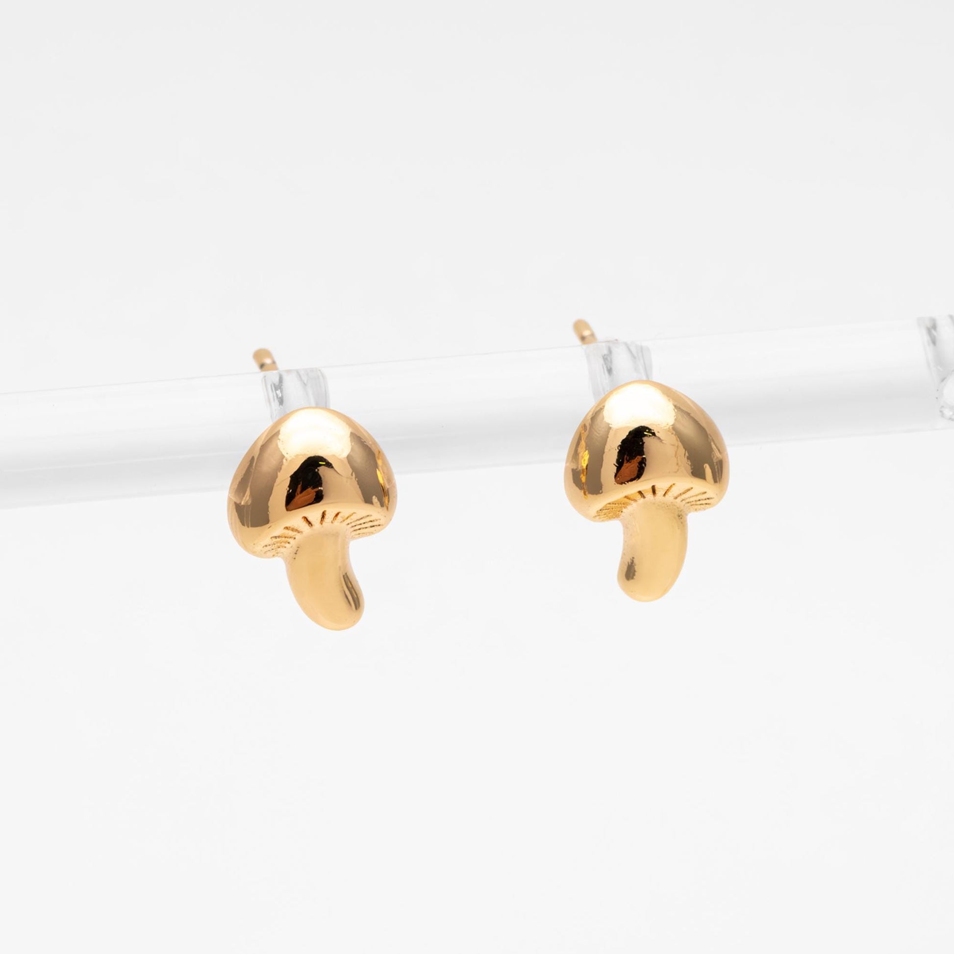 10pcs Gold Mushroom Stud Earrings, 18K Gold plated Brass, Minimalist Stud Earring (GB-4659)