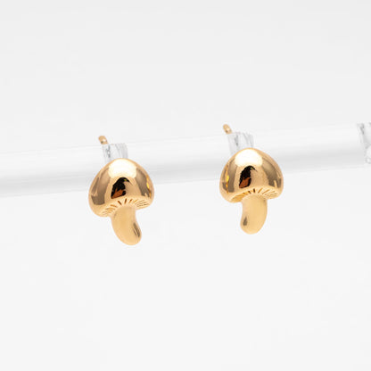 10pcs Gold Mushroom Stud Earrings, 18K Gold plated Brass, Minimalist Stud Earring (GB-4659)