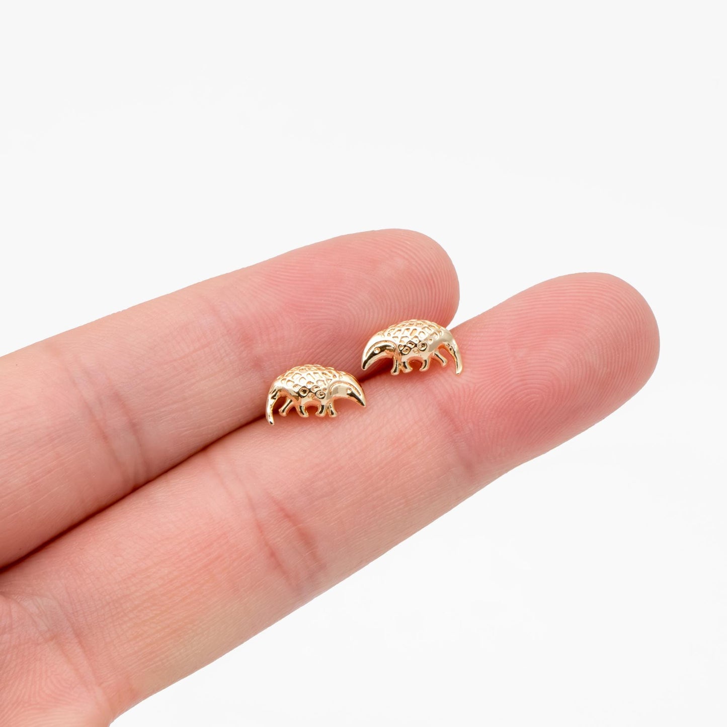 10pcs Gold Pangolin Earrings, 18K Real Gold Plated Brass, Minimalist Animal Stud Earrings (GB-4660)