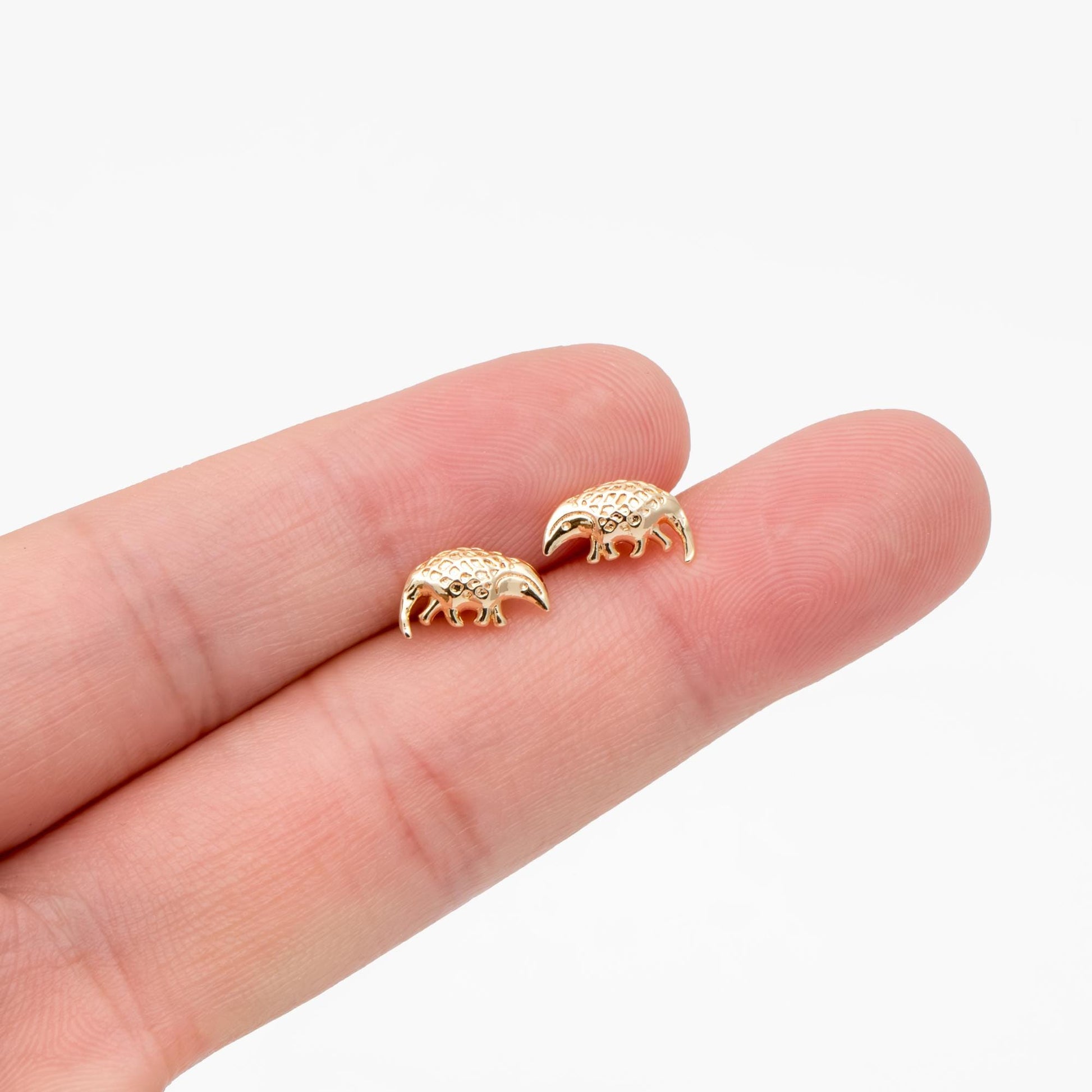 10pcs Gold Pangolin Earrings, 18K Real Gold Plated Brass, Minimalist Animal Stud Earrings (GB-4660)