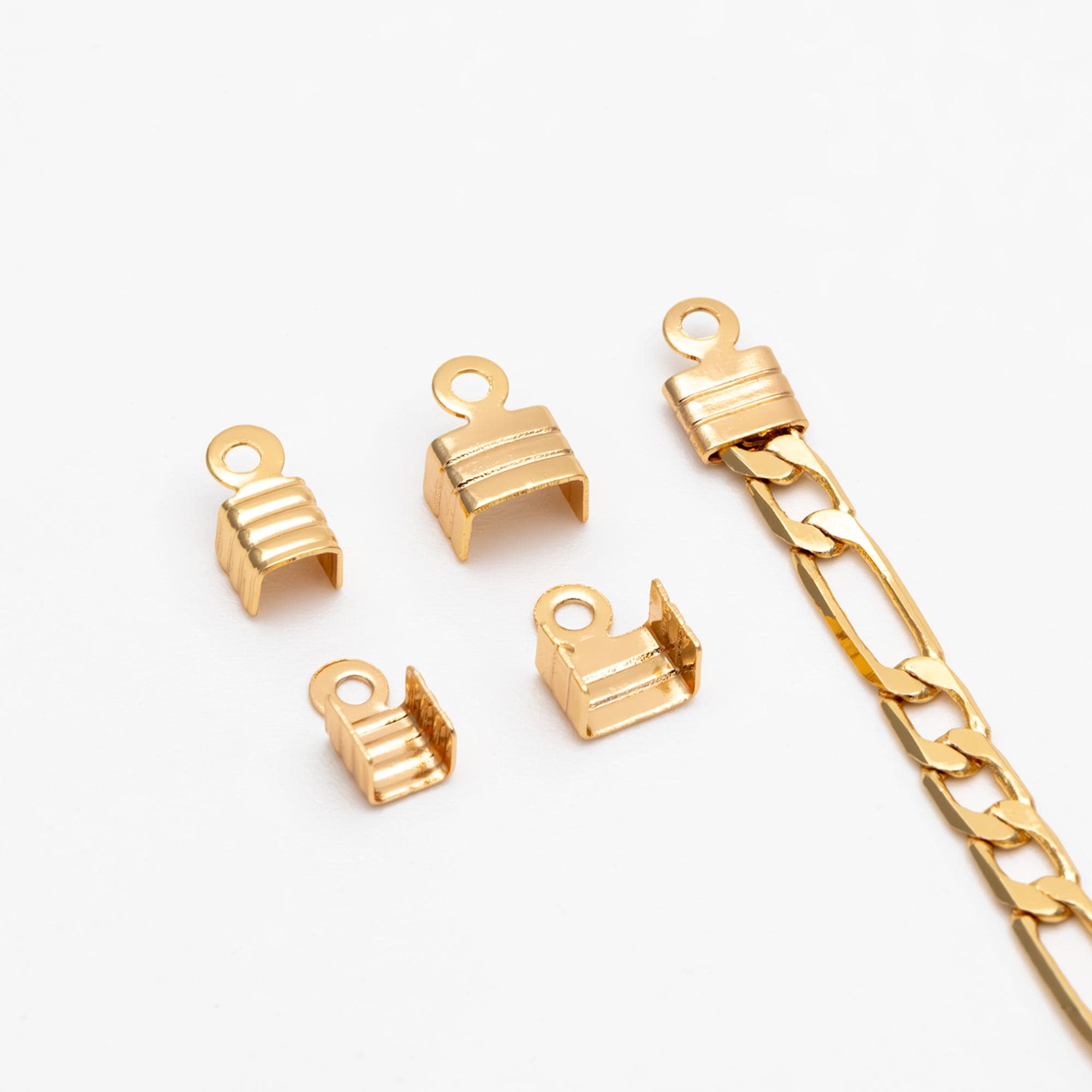 20pcs Gold Flat Cords Crimp End, Gold plated Brass, Cord Finding for Jewelry Making (GB-4661)