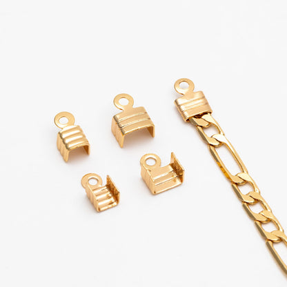 20pcs Gold Flat Cords Crimp End, Gold plated Brass, Cord Finding for Jewelry Making (GB-4661)