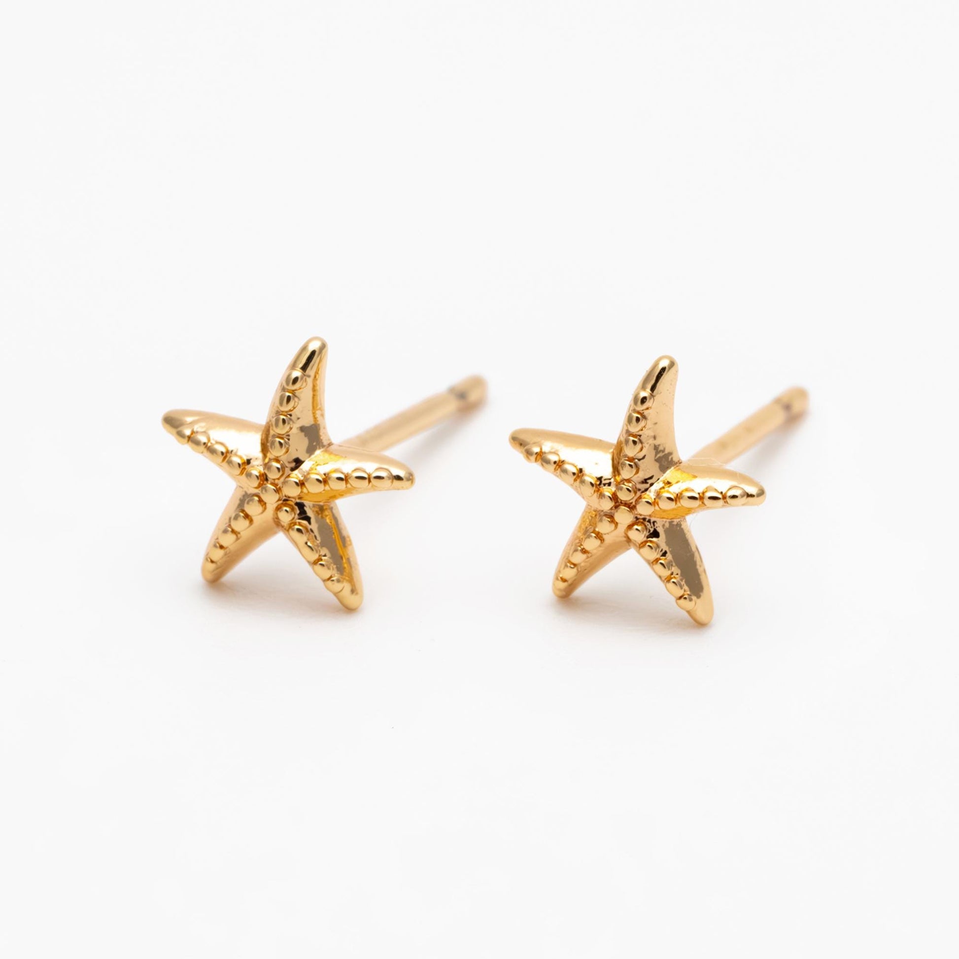 10pcs Gold/ Silver Starfish Ear Post, Real Gold/ Rhodium Plated Brass Star Stud Earrings (#GB-4662)