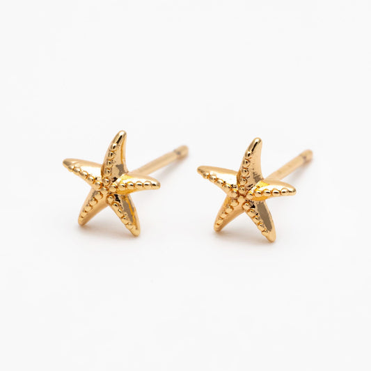 10pcs Gold/ Silver Starfish Ear Post, Real Gold/ Rhodium Plated Brass Star Stud Earrings (#GB-4662)
