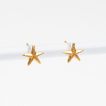 10pcs Gold/ Silver Starfish Ear Post, Real Gold/ Rhodium Plated Brass Star Stud Earrings (#GB-4662)
