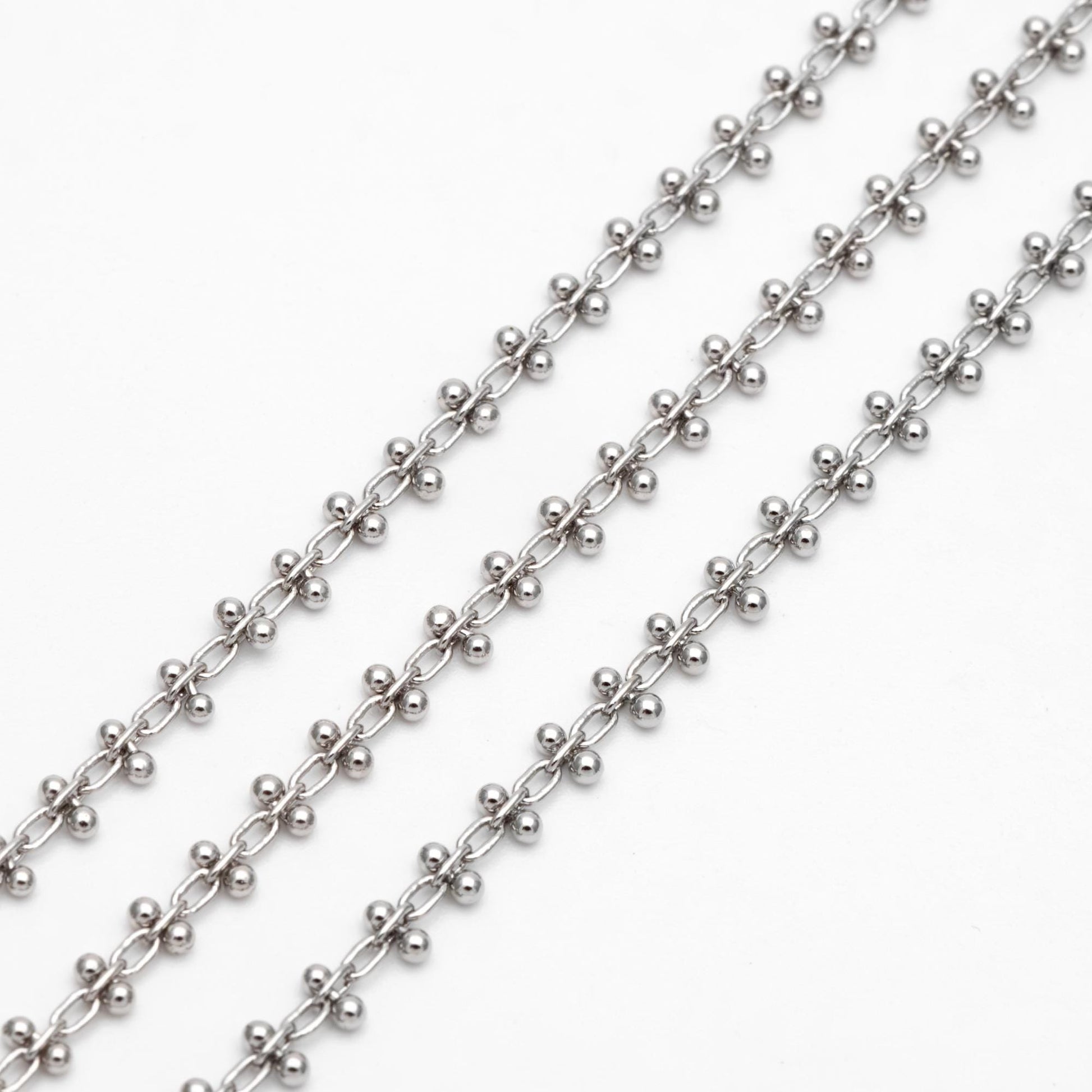 Gold/ Silver Tone Beaded Cable Chains 3.3mm, 18K Gold/ Rhodium plated Brass, Quality Specialty Chain Wholesale (#LK-237)/ 1 Meter=3.3 ft