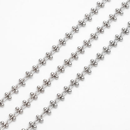 Gold/ Silver Tone Beaded Cable Chains 3.3mm, 18K Gold/ Rhodium plated Brass, Quality Specialty Chain Wholesale (#LK-237)/ 1 Meter=3.3 ft