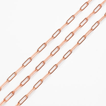 Paperclip Chain Chain, Gold/ Rhodium (silver)/ Rose Gold, Oval Link 3.2x9mm, Long Cable Chain (#LK-272)/ 1 Meter=3.3ft