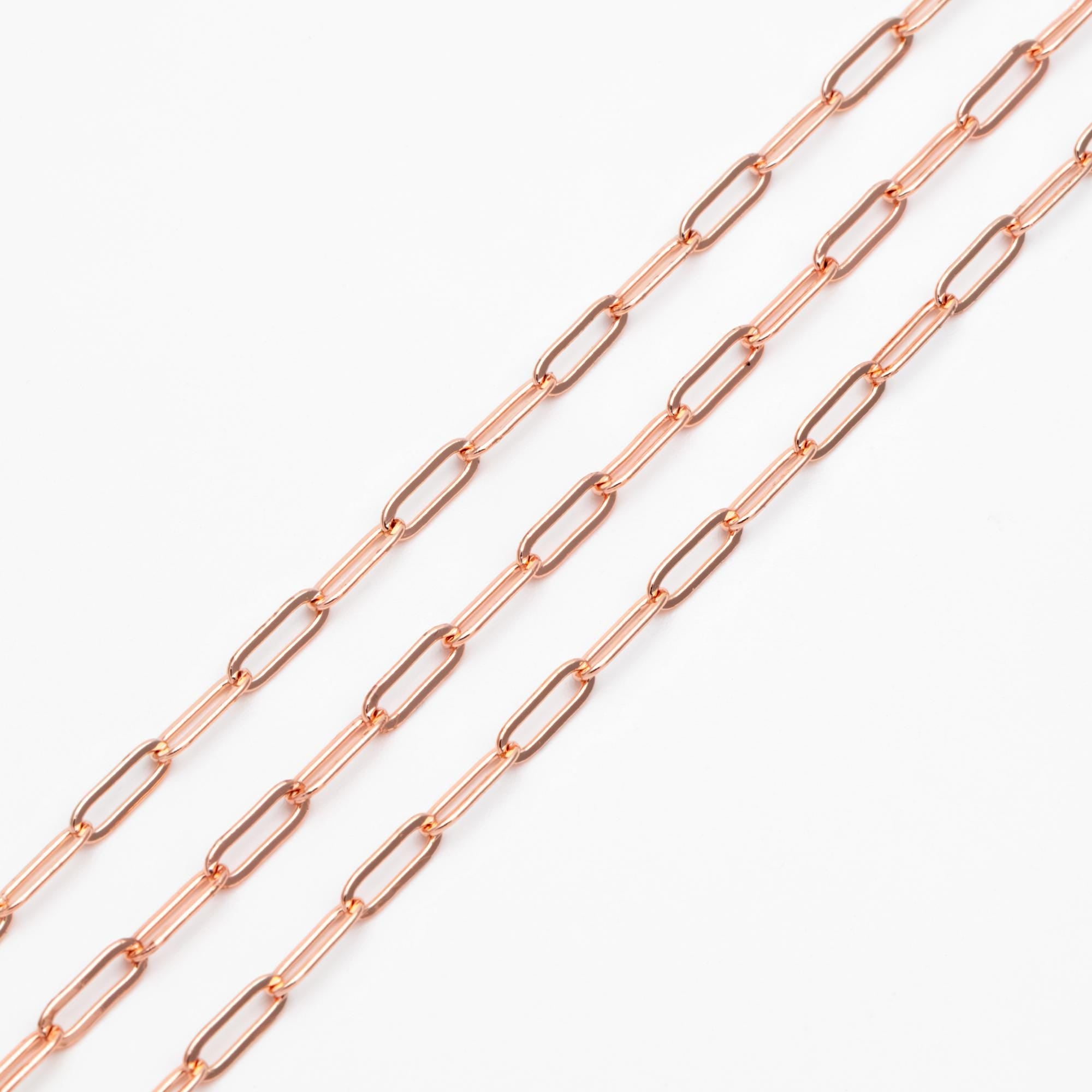 Paperclip Chain Chain, Gold/ Rhodium (silver)/ Rose Gold, Oval Link 3.2x9mm, Long Cable Chain (#LK-272)/ 1 Meter=3.3ft