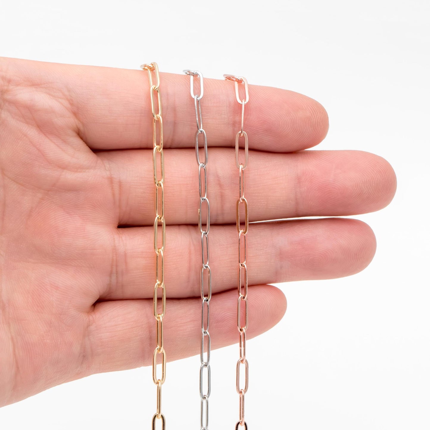 Paperclip Chain Chain, Gold/ Rhodium (silver)/ Rose Gold, Oval Link 3.2x9mm, Long Cable Chain (#LK-272)/ 1 Meter=3.3ft