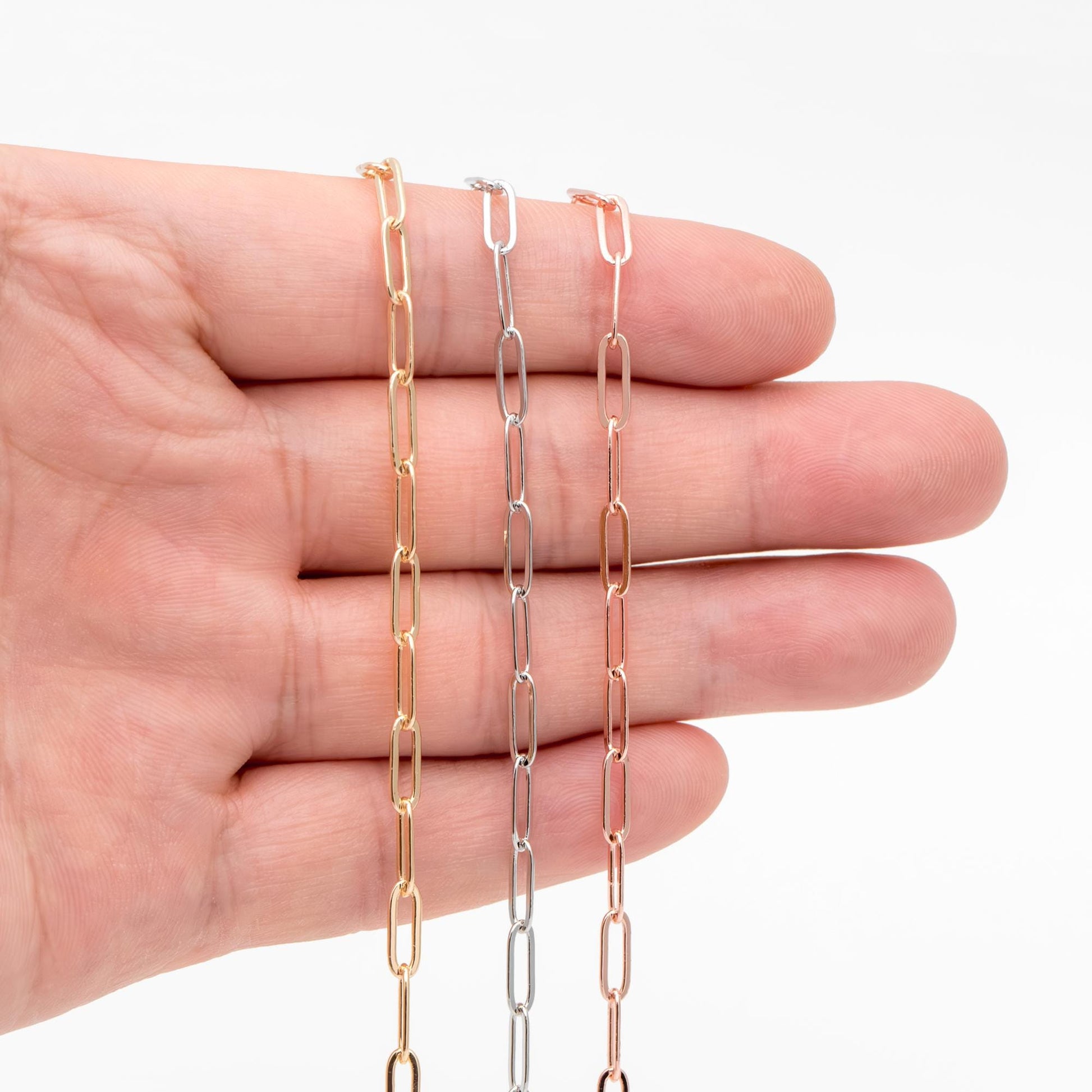 Paperclip Chain Chain, Gold/ Rhodium (silver)/ Rose Gold, Oval Link 3.2x9mm, Long Cable Chain (#LK-272)/ 1 Meter=3.3ft