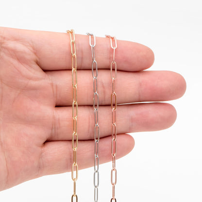 Paperclip Chain Chain, Gold/ Rhodium (silver)/ Rose Gold, Oval Link 3.2x9mm, Long Cable Chain (#LK-272)/ 1 Meter=3.3ft