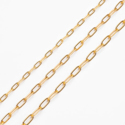 Gold/ Rhodium plated Brass Oval Cable Chains, 2.4/ 2.8/ 3mm Wide, DIY Chain Findings Wholesale (#LK-287)/ 1 Meter=3.3 ft