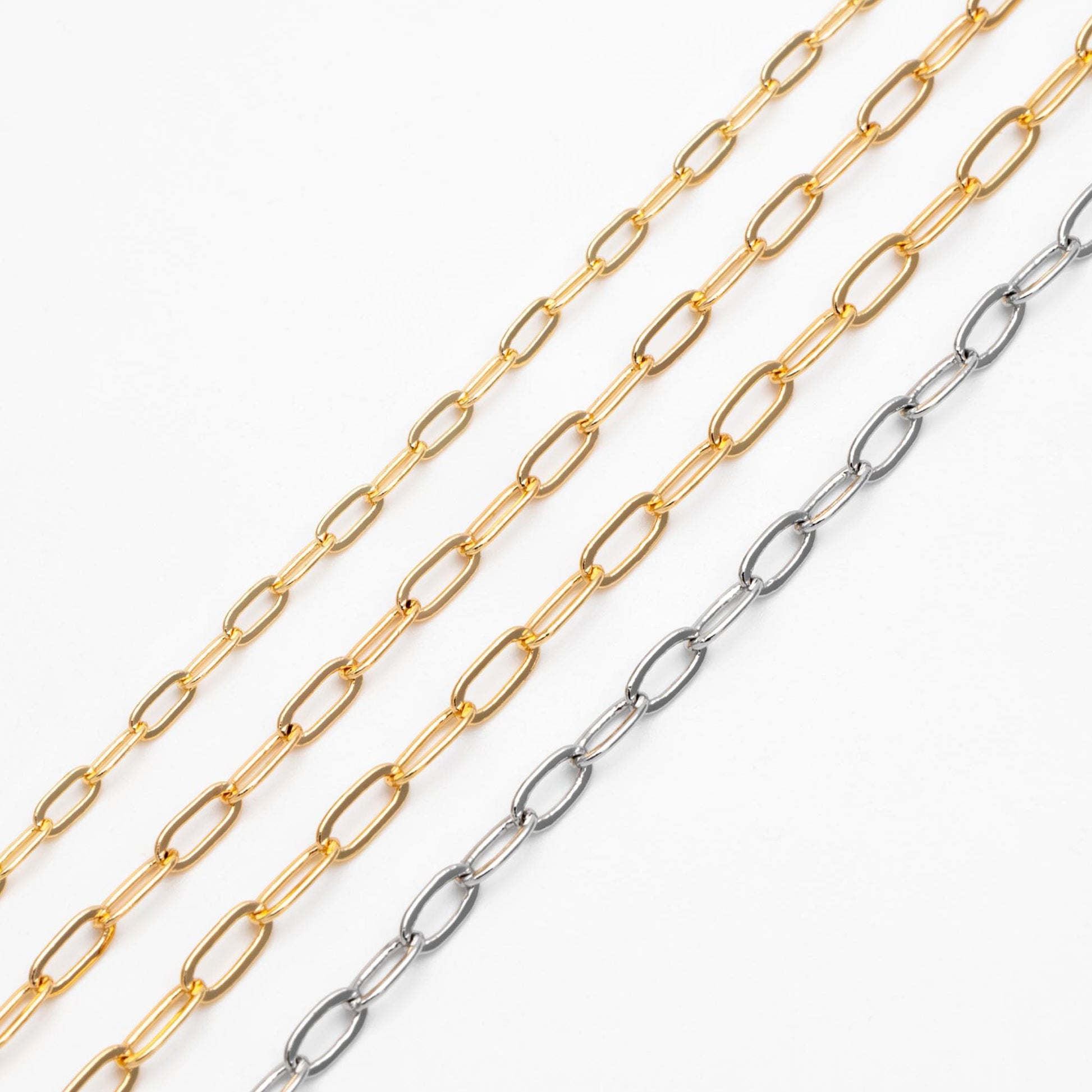 Gold/ Rhodium plated Brass Oval Cable Chains, 2.4/ 2.8/ 3mm Wide, DIY Chain Findings Wholesale (#LK-287)/ 1 Meter=3.3 ft