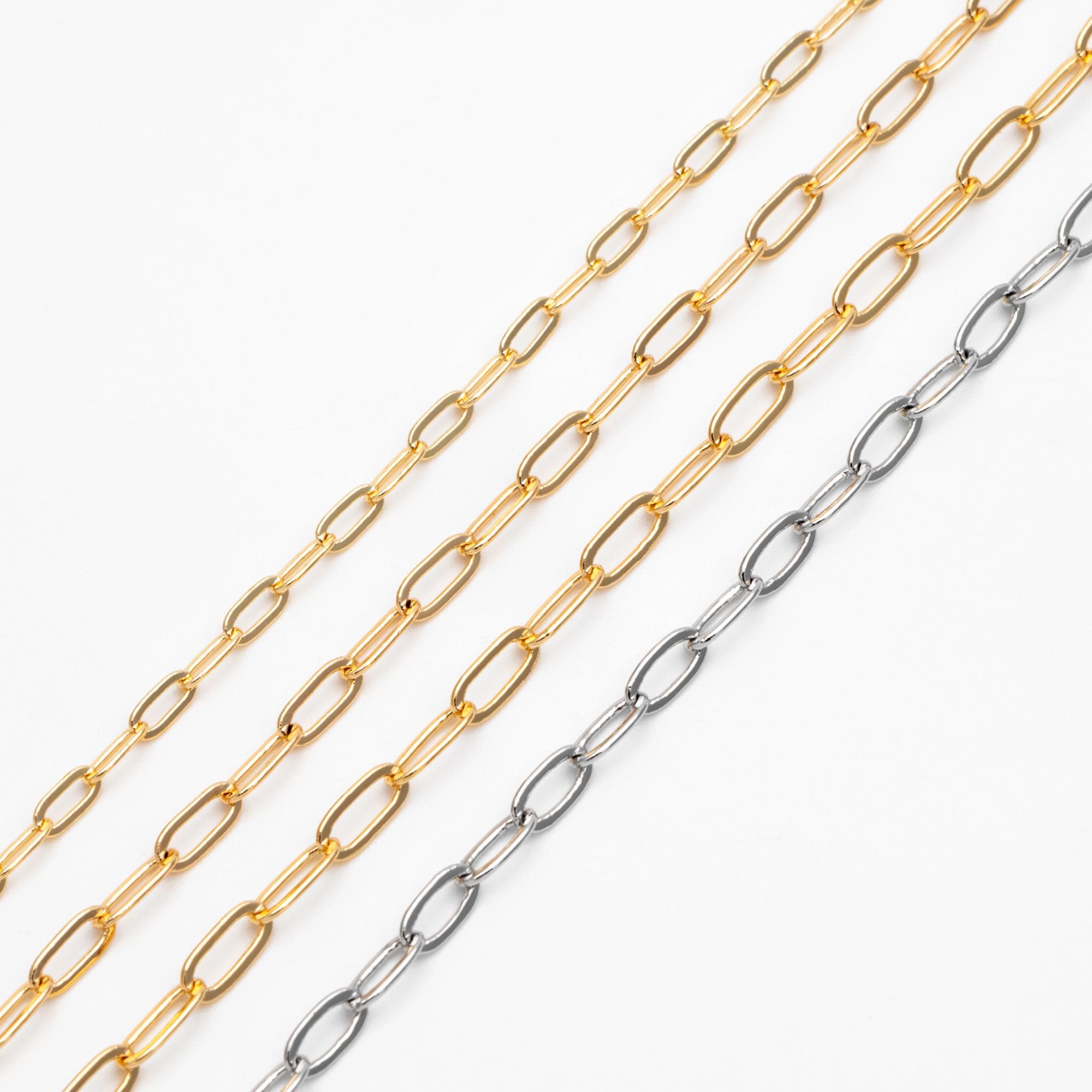 Gold/ Rhodium plated Brass Oval Cable Chains, 2.4/ 2.8/ 3mm Wide, DIY Chain Findings Wholesale (#LK-287)/ 1 Meter=3.3 ft