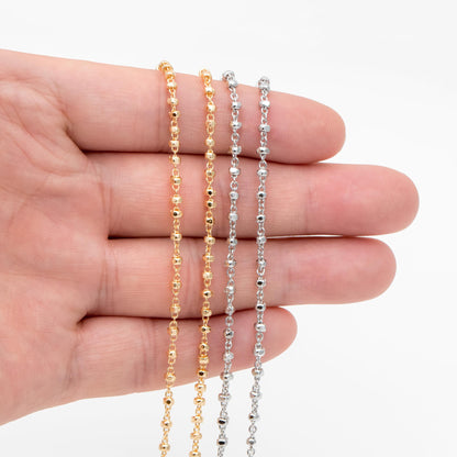 Gold/ Rhodium plated Brass Bead Chains 2.6mm, Dainty Beaded Cable Chain, Necklace Chain Wholesale (#LK-335)/ 1 Meter=3.3 ft