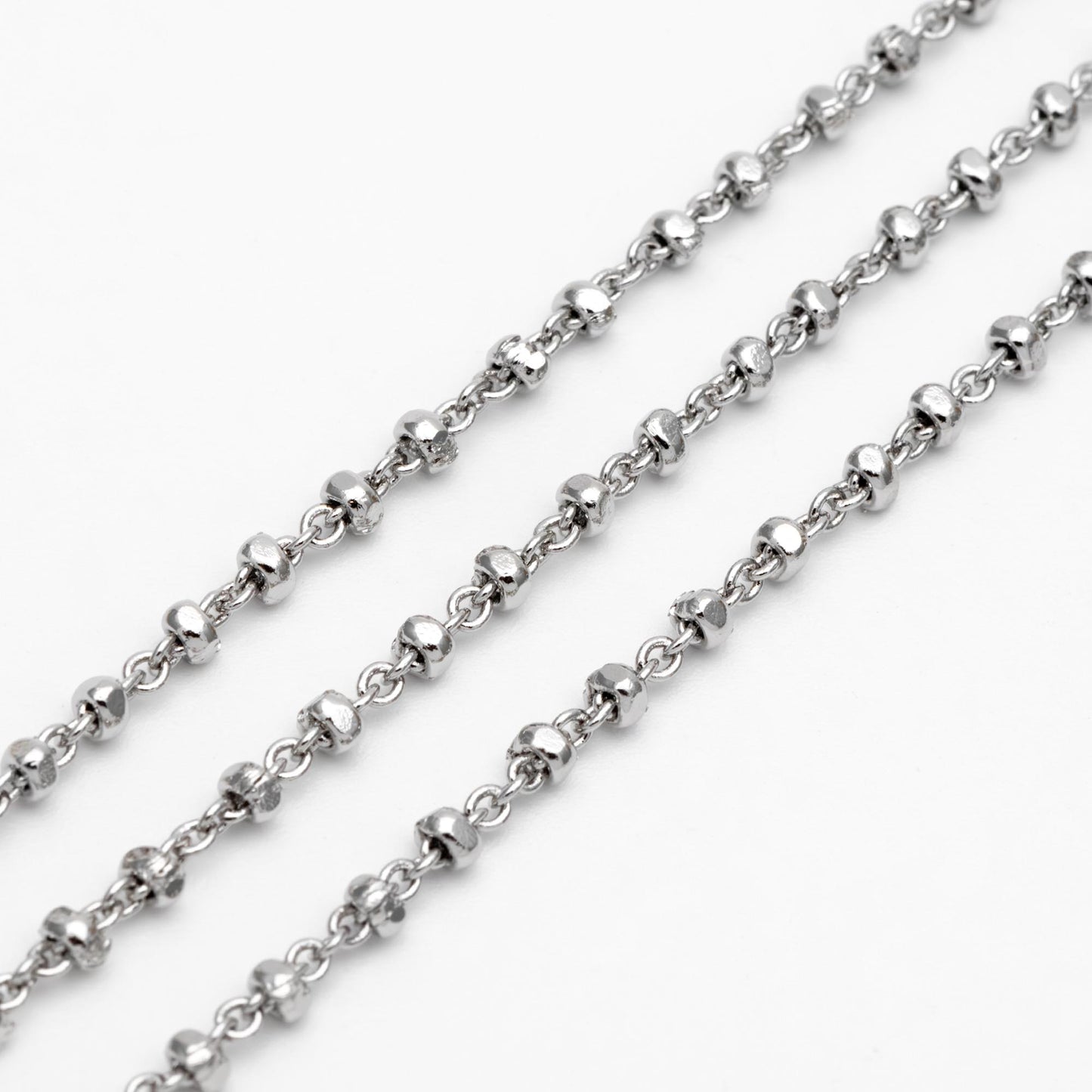 Gold/ Rhodium plated Brass Bead Chains 2.6mm, Dainty Beaded Cable Chain, Necklace Chain Wholesale (#LK-335)/ 1 Meter=3.3 ft