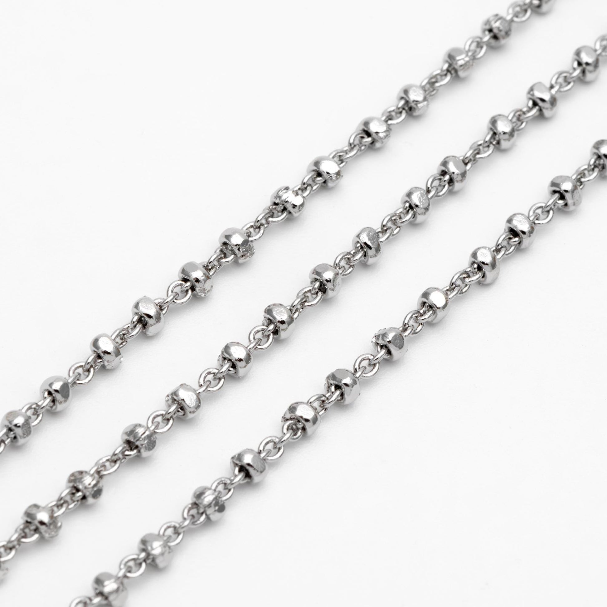 Gold/ Rhodium plated Brass Bead Chains 2.6mm, Dainty Beaded Cable Chain, Necklace Chain Wholesale (#LK-335)/ 1 Meter=3.3 ft