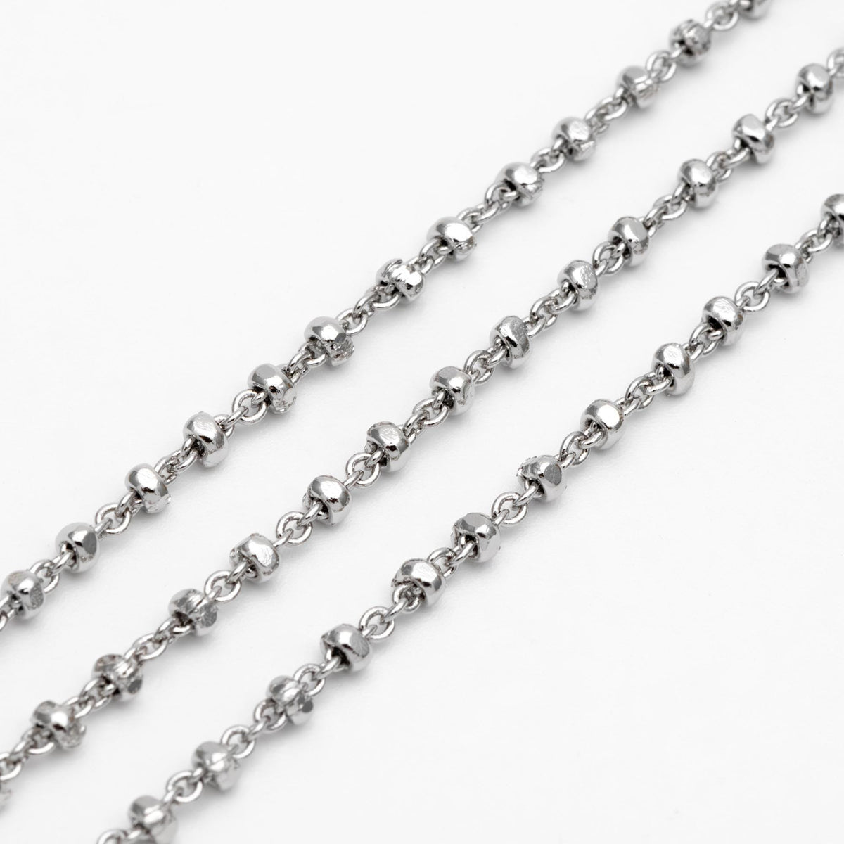 Gold/ Rhodium plated Brass Bead Chains 2.6mm, Dainty Beaded Cable Chain, Necklace Chain Wholesale (#LK-335)/ 1 Meter=3.3 ft