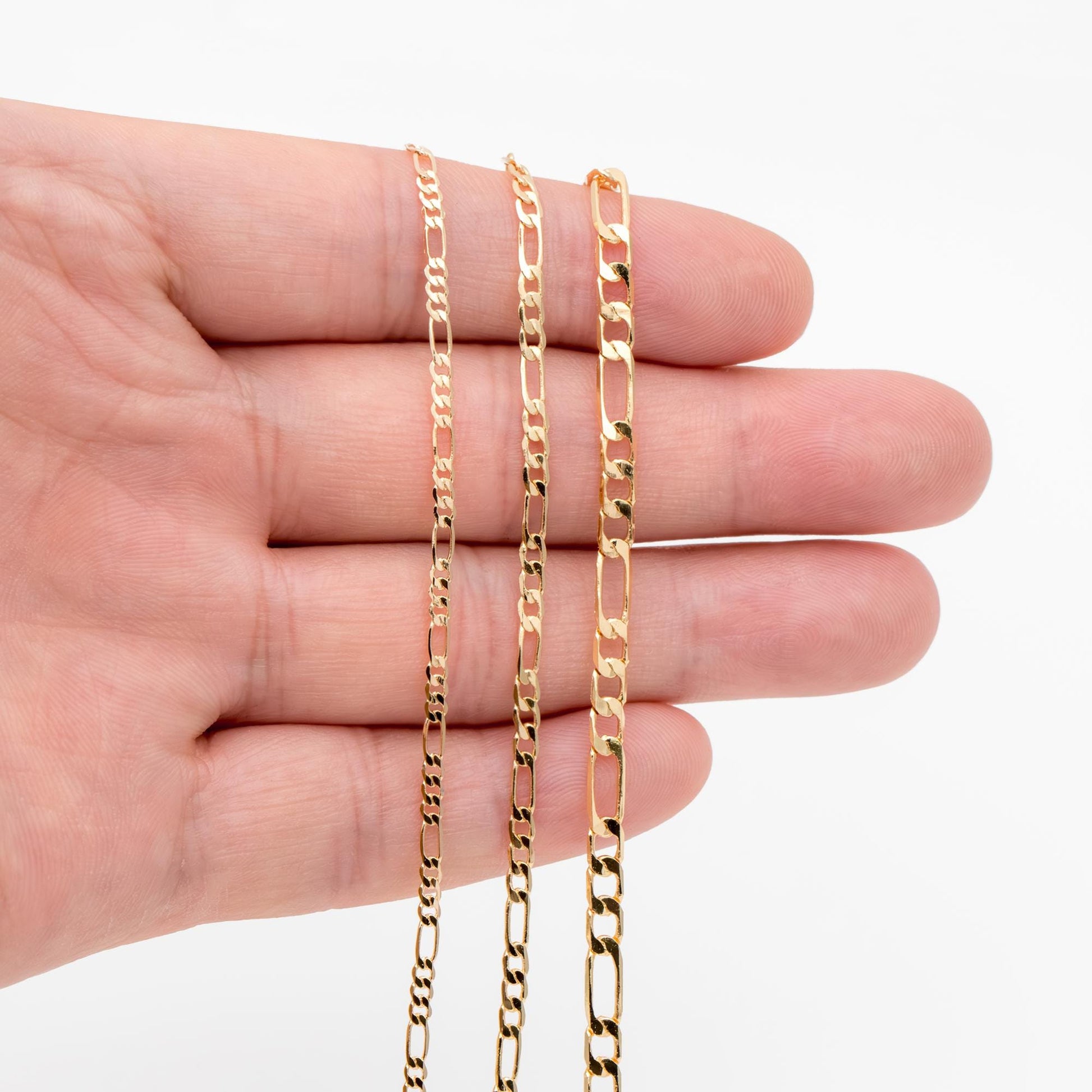 Delicate Flat Figaro Chains, 18K Gold/ Rhodium plated Brass, Craft Necklace Components Wholesale, 2/ 2.5/ 3.5mm (#LK-355)/ 1 Meter=3.3 ft