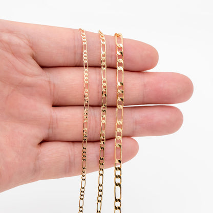 Delicate Flat Figaro Chains, 18K Gold/ Rhodium plated Brass, Craft Necklace Components Wholesale, 2/ 2.5/ 3.5mm (#LK-355)/ 1 Meter=3.3 ft