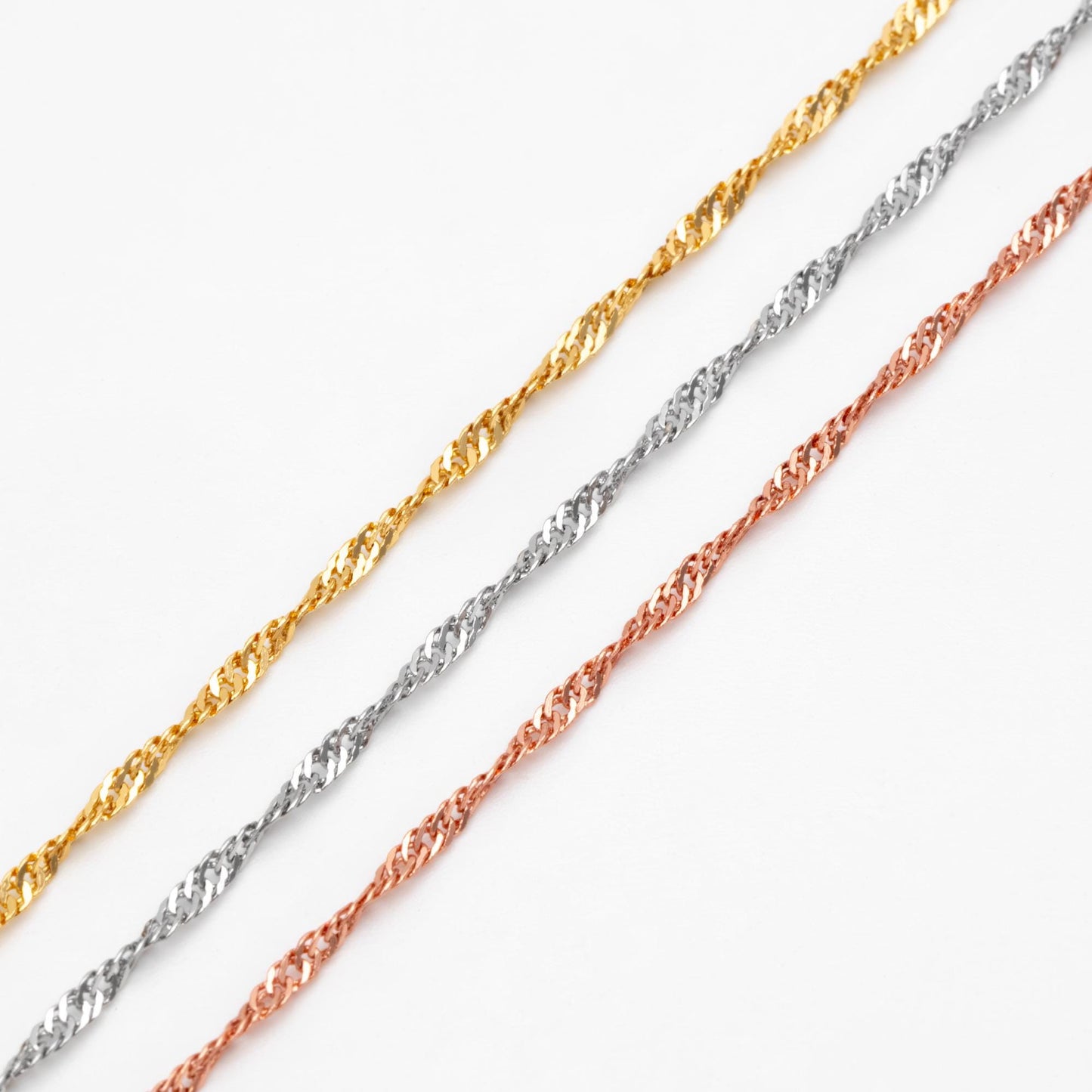 Gold/ Silver/ Rose Gold Twisted Chains 1.8mm, Flat Curb Chain Findings (#LK-427)/ 1 Meter=3.3 ft