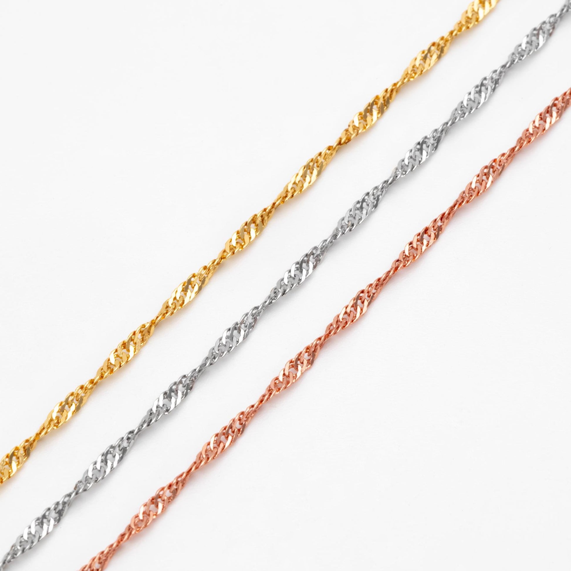 Gold/ Silver/ Rose Gold Twisted Chains 1.8mm, Flat Curb Chain Findings (#LK-427)/ 1 Meter=3.3 ft
