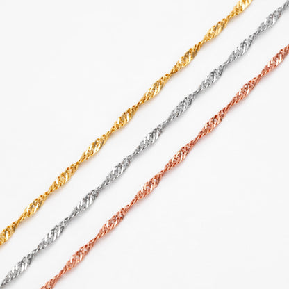 Gold/ Silver/ Rose Gold Twisted Chains 1.8mm, Flat Curb Chain Findings (#LK-427)/ 1 Meter=3.3 ft