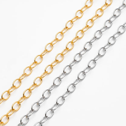 Gold/ Rhodium plated Brass Oval Chains, Link Size 6.3x9mm, Cable Chain Findings Wholesale (#LK-331)/ 1 Meter=3.3 ft